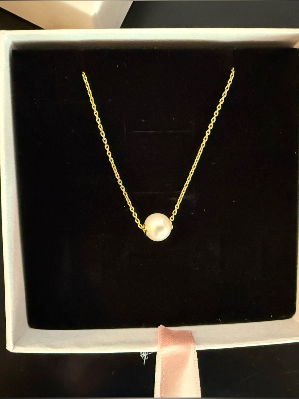Pandora Gold Chain Necklace with White Pearl